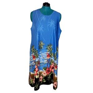 Tiki Palm -NEW - Size XL Sequin Beaded Wide Strap Hawaiian Print Dress